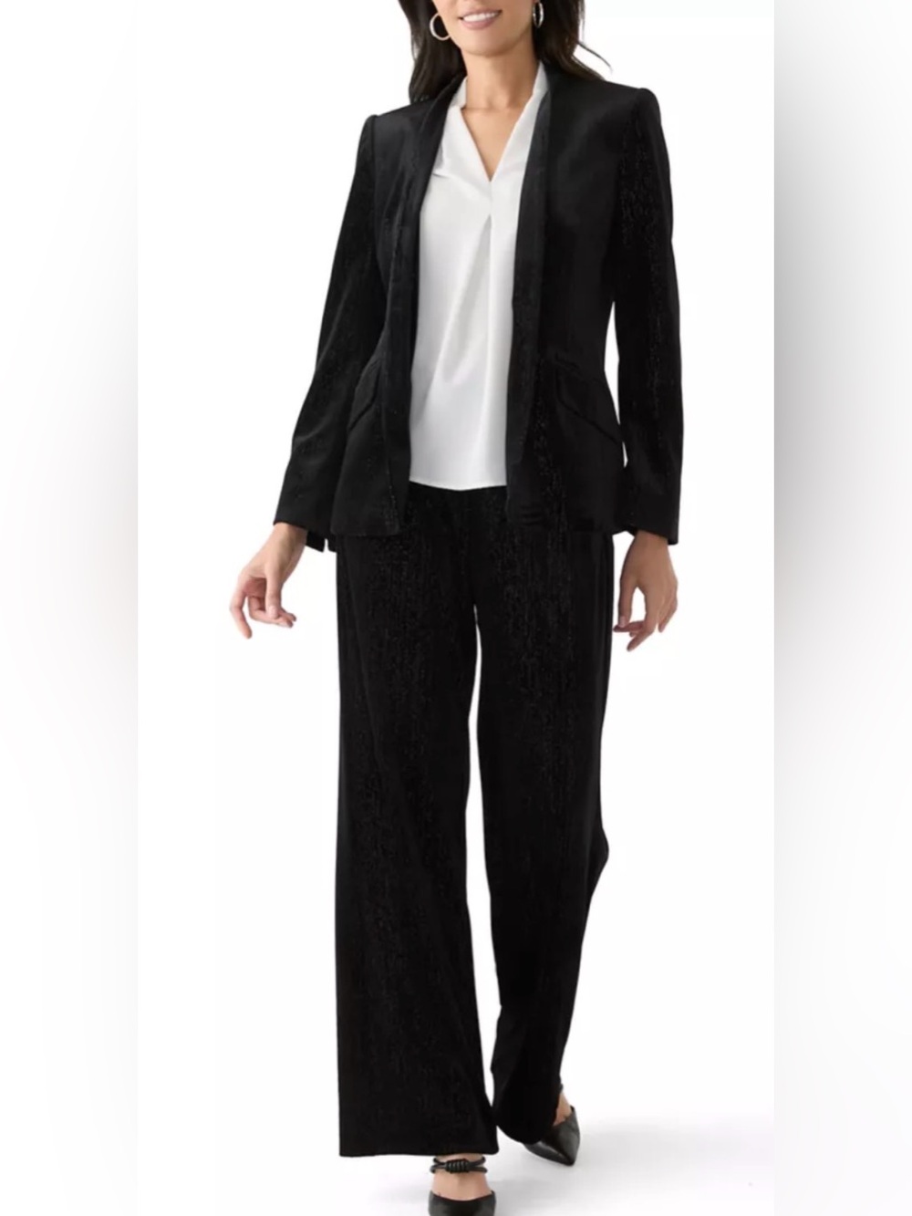 Halston Heritage Black Shimmer Straight-Leg Velvet SUIT SIZE 8